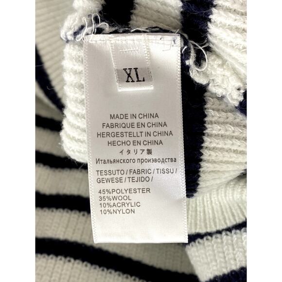 UNBRANDED Women's White-Black Striped Knit Button-Detail Wool-Blend Sweater SZXL - Picture 7 of 9